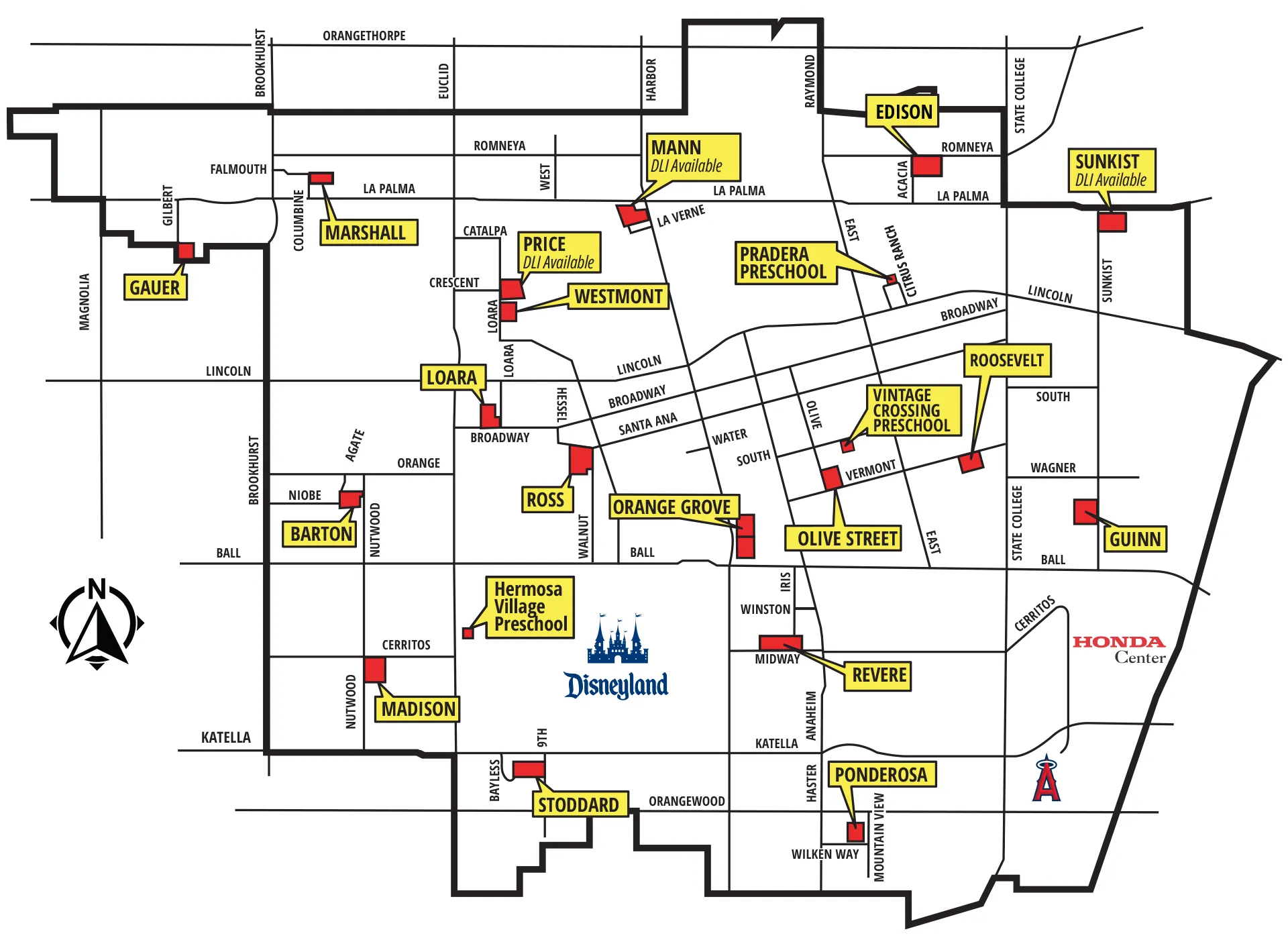Map of Preschool Locations around Anaheim