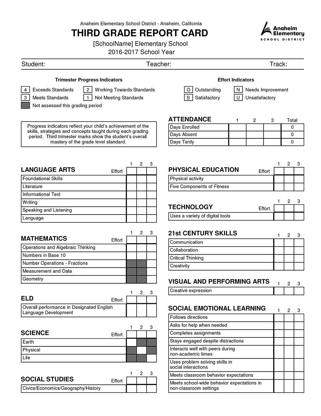 3rd Grade Report Card
